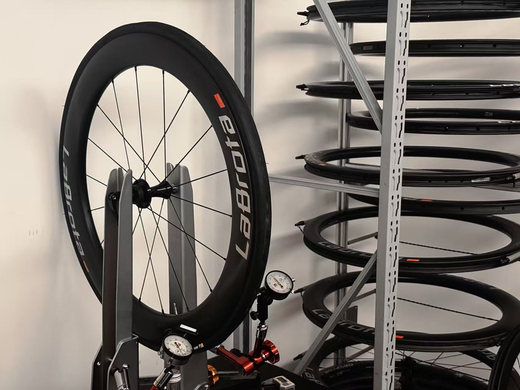 LaBrota Double. wheelset awaiting advisor release after tire-mounted inspection